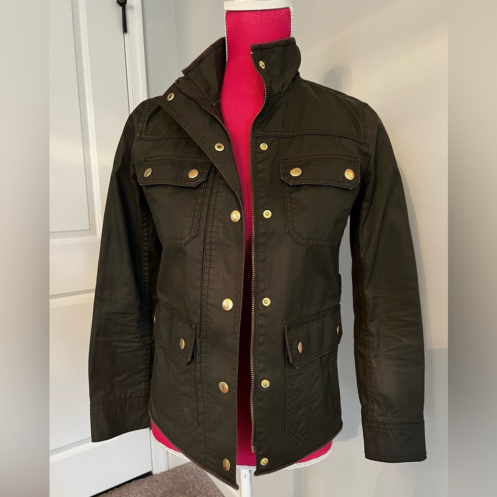 j crew downtown field jacket green petite PXS
